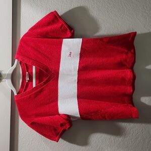 Christian Dior - Vintage Terry Cloth short sleeve top. Red & White. Size Med.